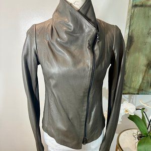 Vince Leather Olive Green Biker Jacket- S